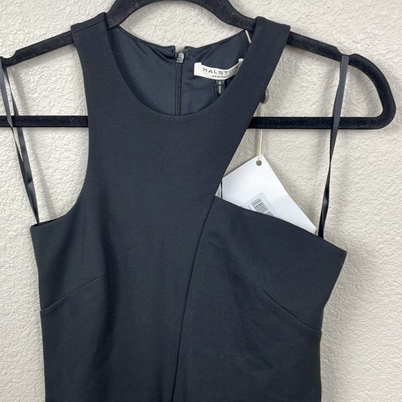 NWT Halston Heritage Sleeveless Asymmetric Neckline Mini Dress Black Cut Out S - Picture 4 of 11